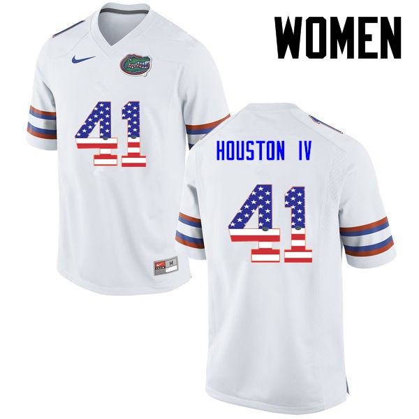Florida Gators Women #41 James Houston IV College Football USA Flag Fashion White